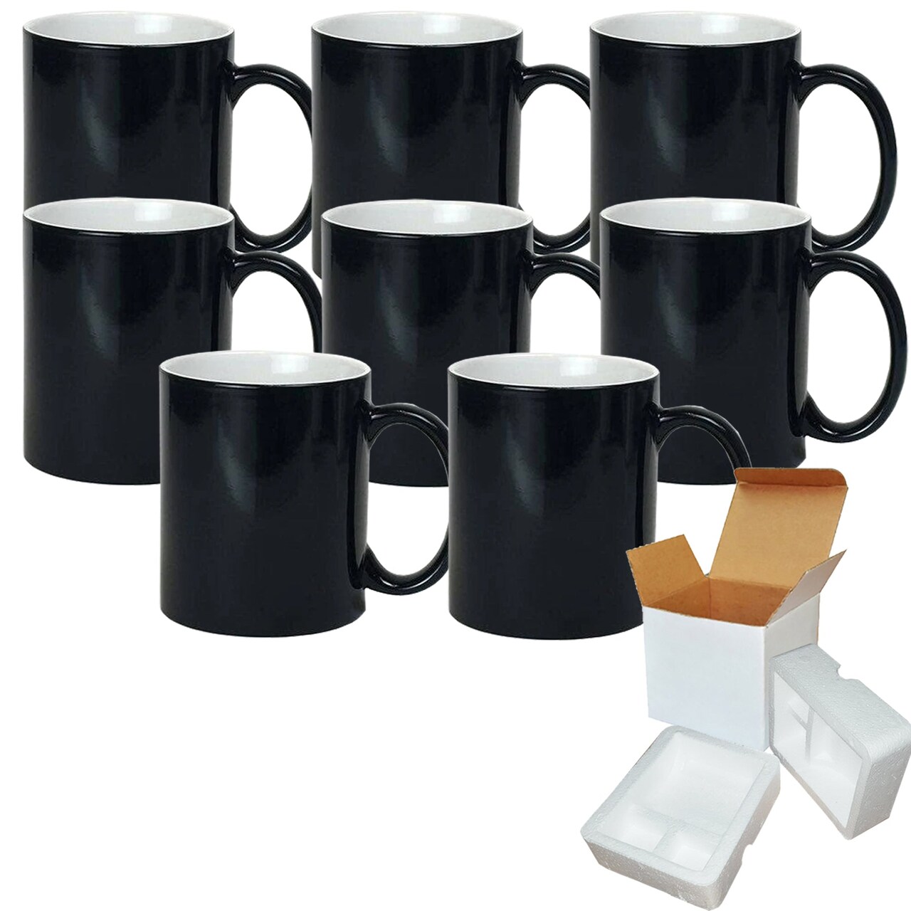 8 Pcs 11OZ Heat Activated Color Changing Sublimation Mugs With Foam Support Boxes